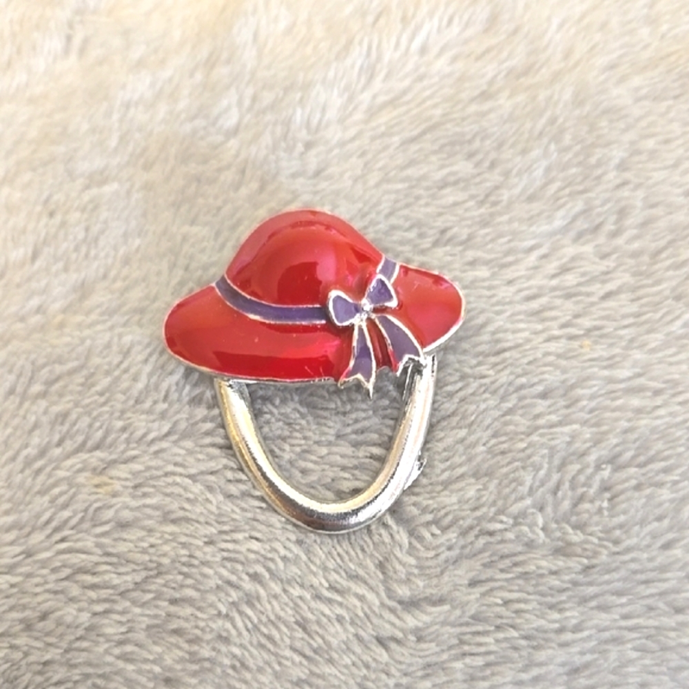 #129 Red Hat with Bow Accent Brooch